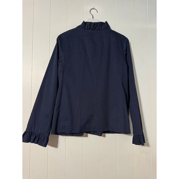Crown & Ivy · XL · Cotton Blend · Ruffle Collar Swing Jacket · Navy Blue - Picture 4 of 8
